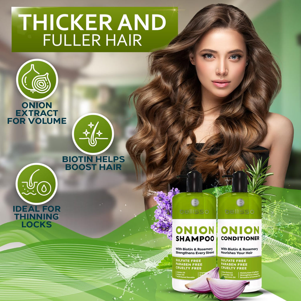 Bellisso Onion Shampoo & Conditioner Set – Rosemary & Biotin for Thick, Voluminous Hair (Sulfate Free)
