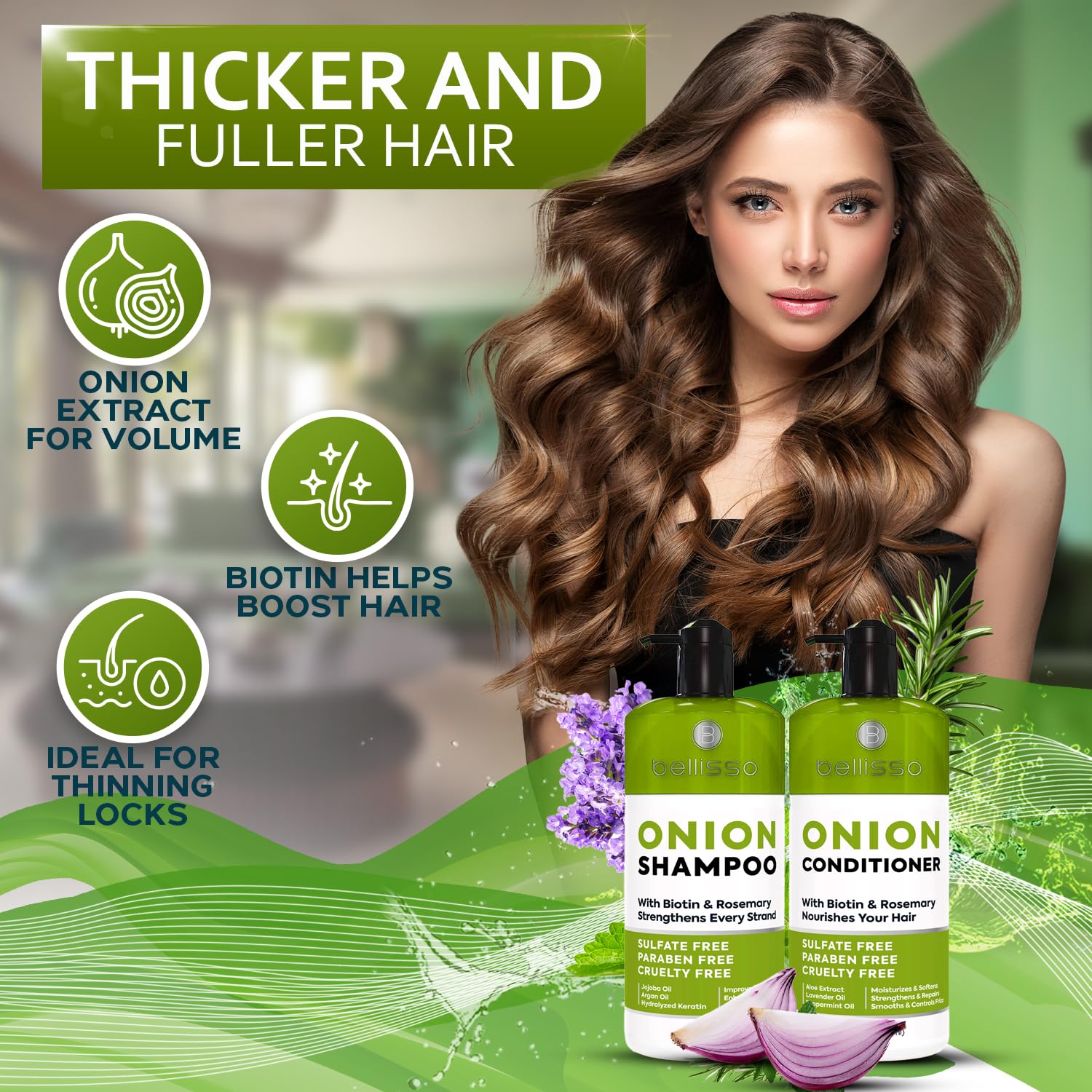Bellisso Onion Shampoo & Conditioner Set – Rosemary & Biotin for Thick, Voluminous Hair (Sulfate Free)