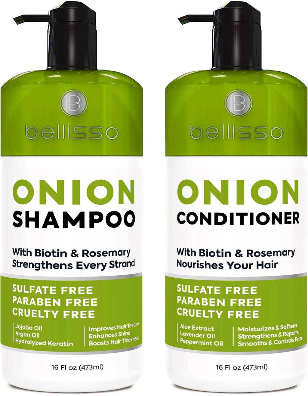Bellisso Onion Shampoo & Conditioner Set – Rosemary & Biotin for Thick, Voluminous Hair (Sulfate Free)