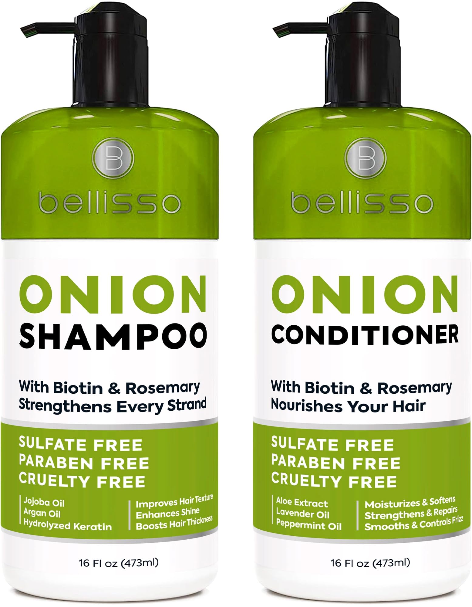 Bellisso Onion Shampoo & Conditioner Set – Rosemary & Biotin for Thick, Voluminous Hair (Sulfate Free)