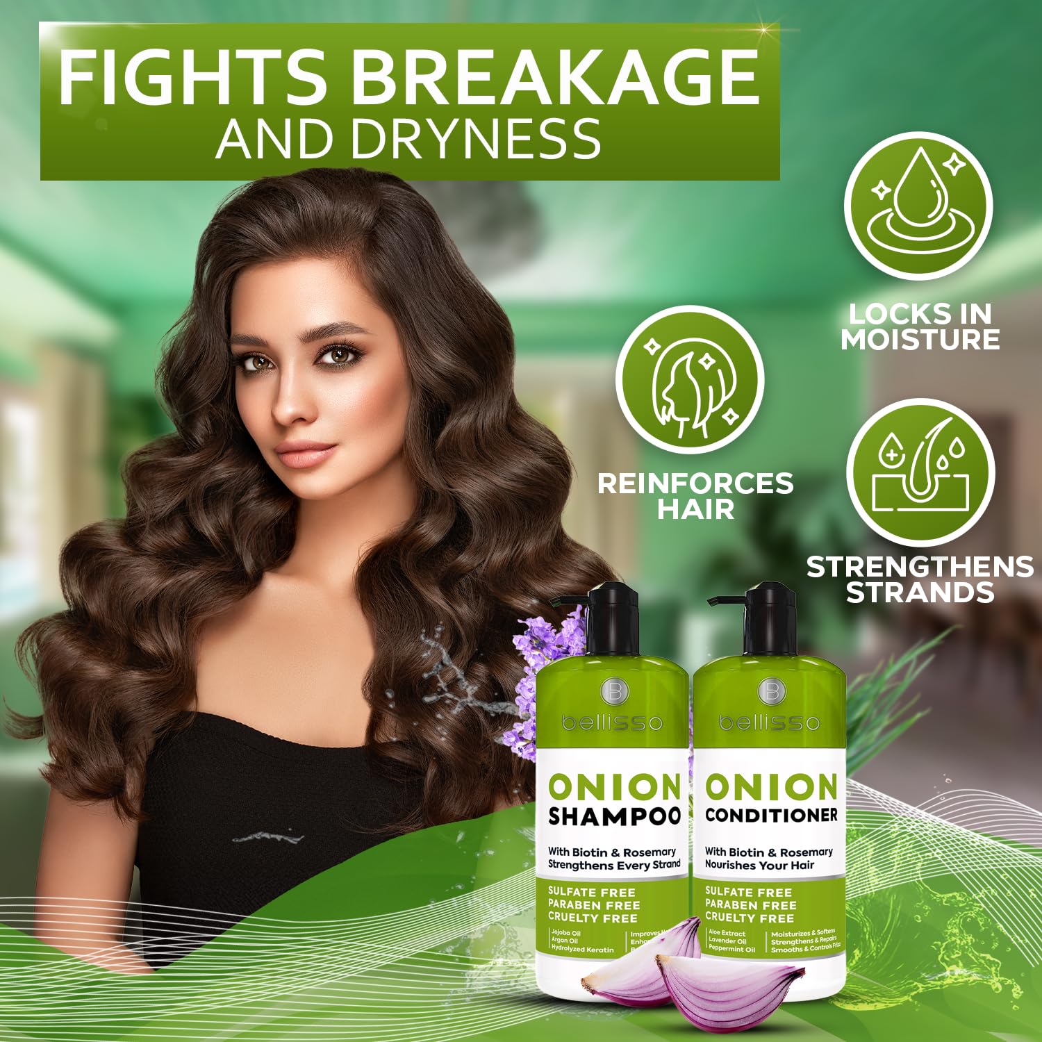 Bellisso Onion Shampoo & Conditioner Set – Rosemary & Biotin for Thick, Voluminous Hair (Sulfate Free)