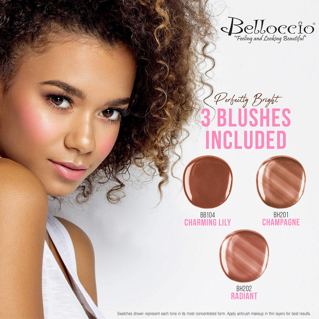 Belloccio Professional Beauty Airbrush System – 4 Tan Foundation Shades + Blush, Bronzer, Highlighter Kit