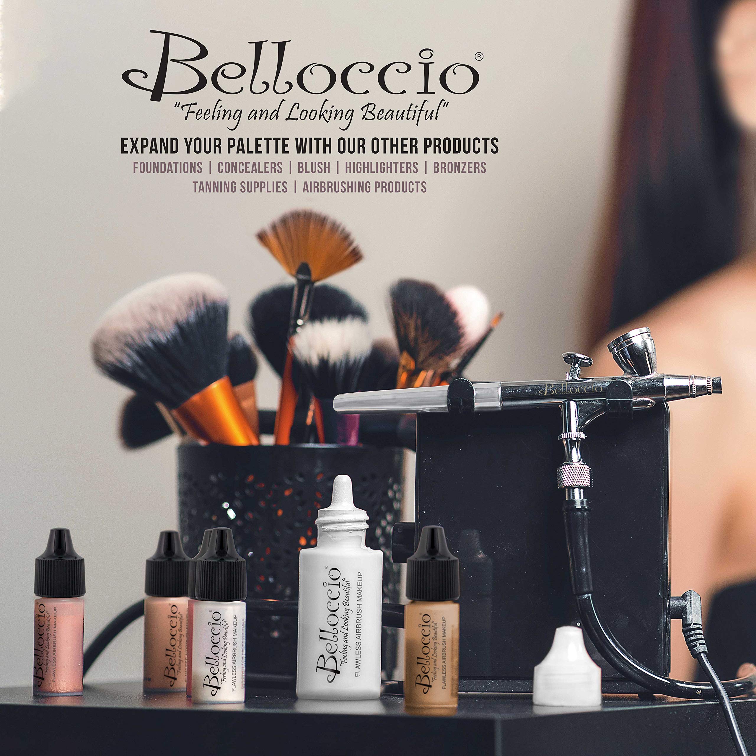 Belloccio Professional Airbrush Makeup System — 4 Foundation Shades & Bonus Items
