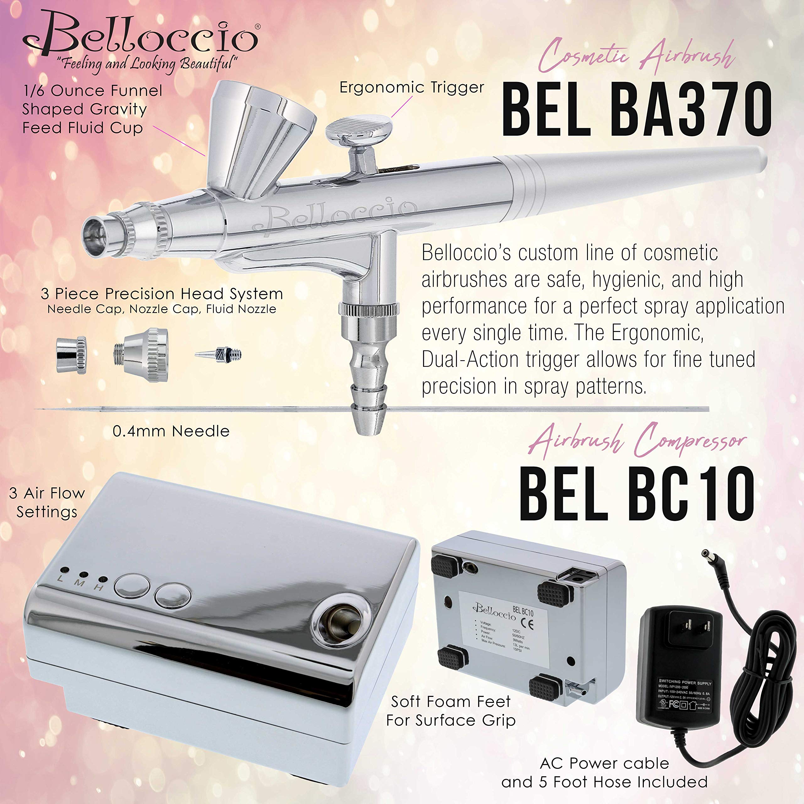 Belloccio Professional Airbrush Makeup System — 4 Foundation Shades & Bonus Items