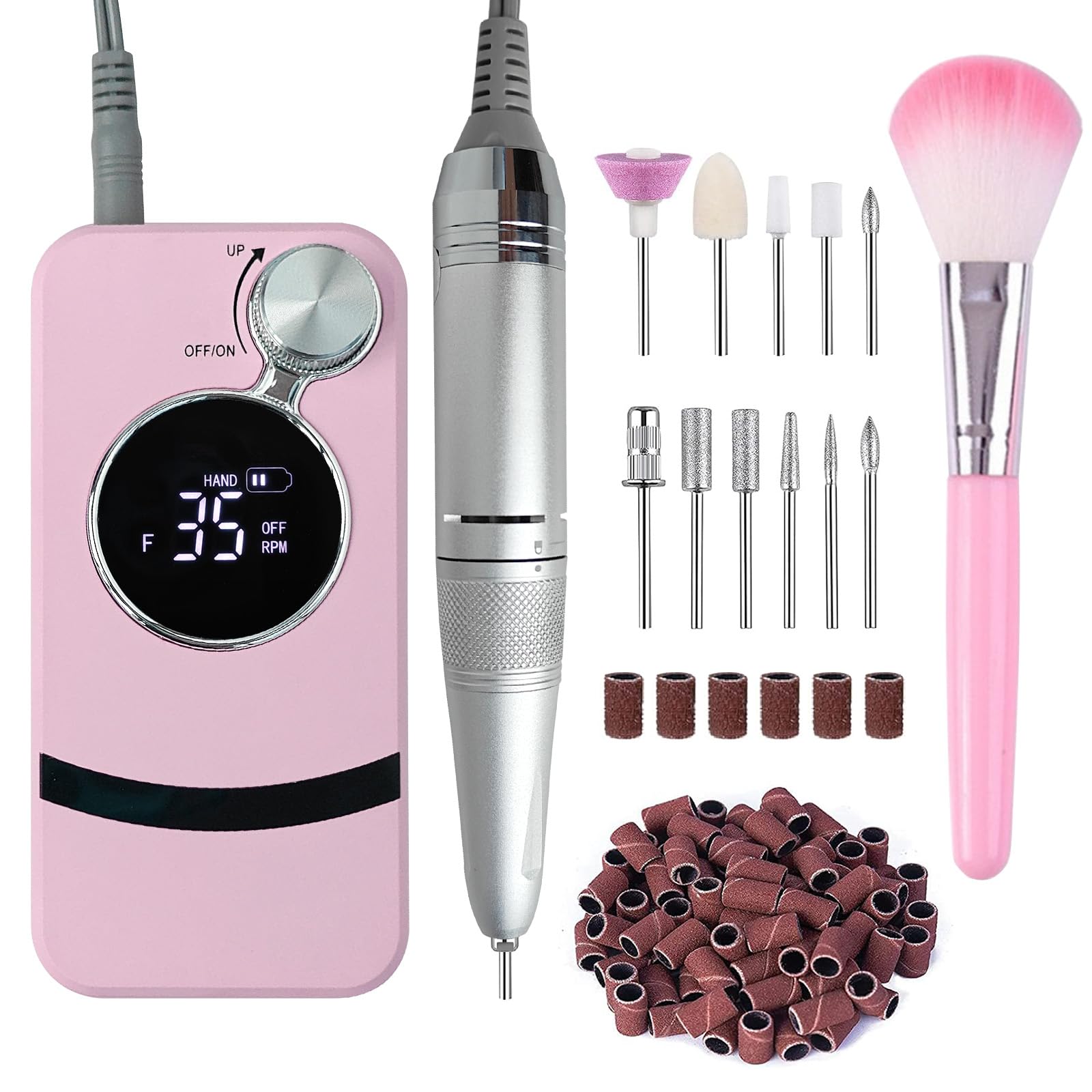 Belovedone Electric Nail Drill 35000RPM – Cordless Pink Nail Kit for Home Salon