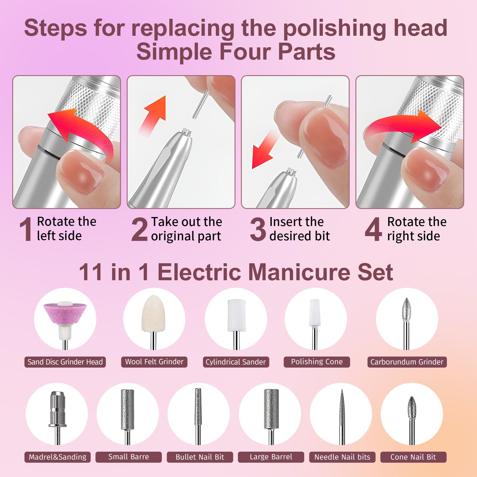 Belovedone Electric Nail Drill 35000RPM – Cordless Pink Nail Kit for Home Salon