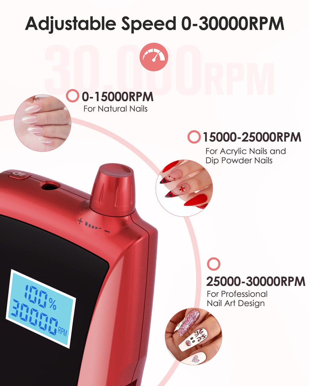 Beloving Portable Nail Drill Machine 30,000 RPM – Rechargeable Electric Nail File for Home Salon