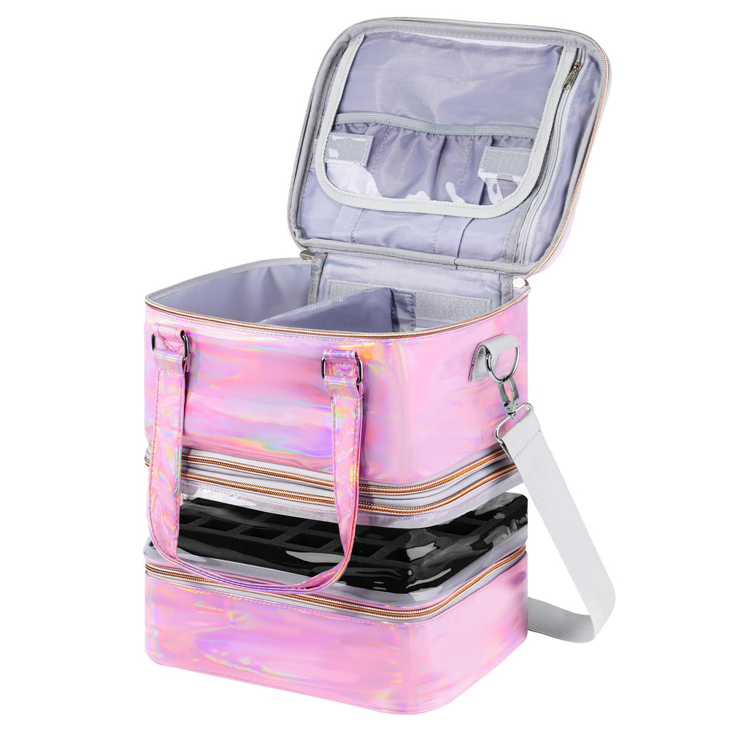 Beloving Nail Polish Organizer Case – 3-Layer Removable Storage for 60 Bottles & Nail Lamp