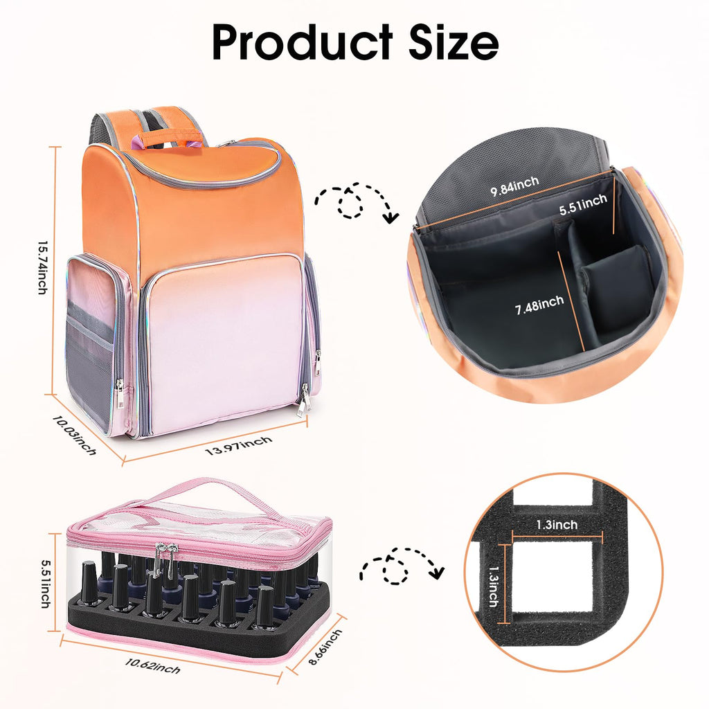 Beloving Nail Polish Organizer Bag – Large Backpack Holds 60 Bottles + Nail Lamp Compartment