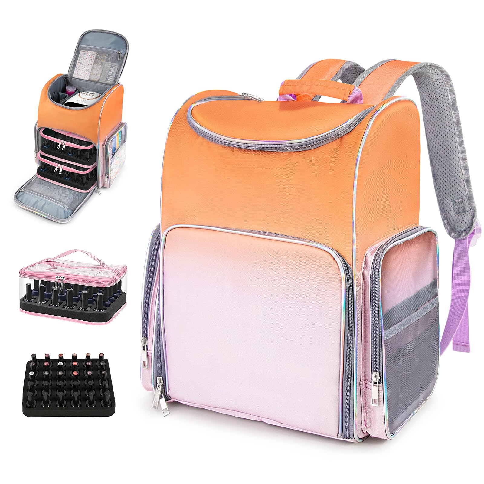 Beloving Nail Polish Organizer Bag – Large Backpack Holds 60 Bottles + Nail Lamp Compartment
