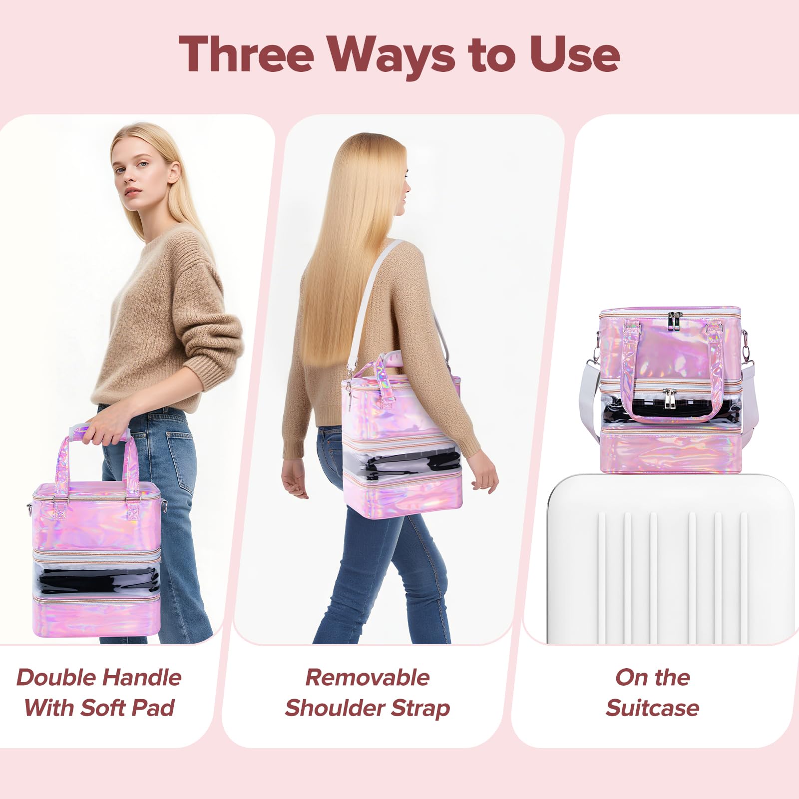 Beloving Nail Polish Organizer Case – 3-Layer Removable Storage for 60 Bottles & Nail Lamp