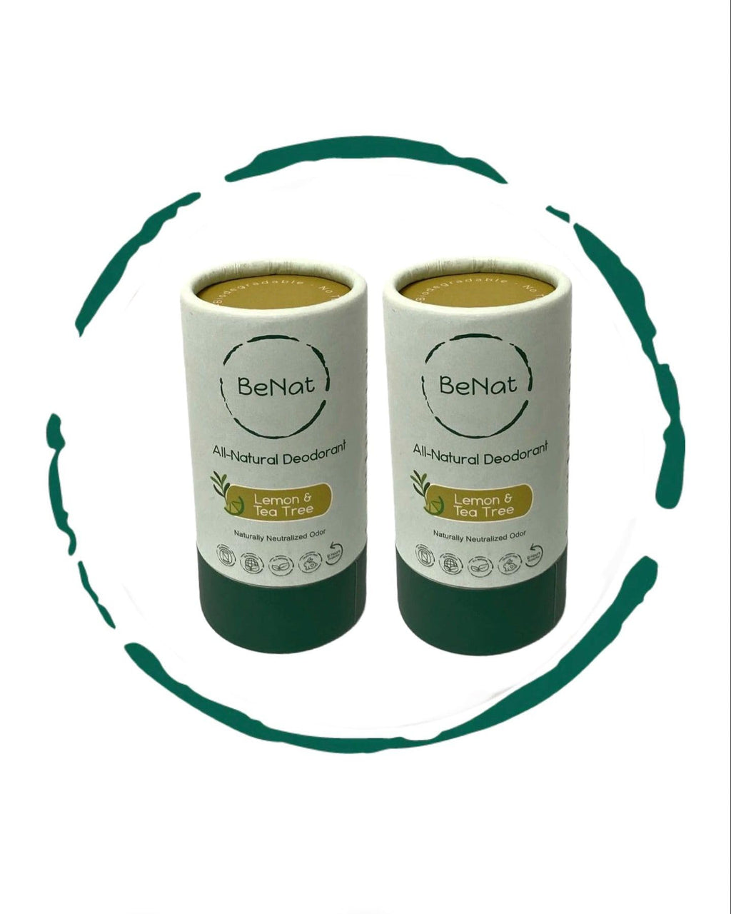 BeNat 2-Pack All Natural Deodorant – Aluminum Free, Plastic Free, 24-Hour Freshness