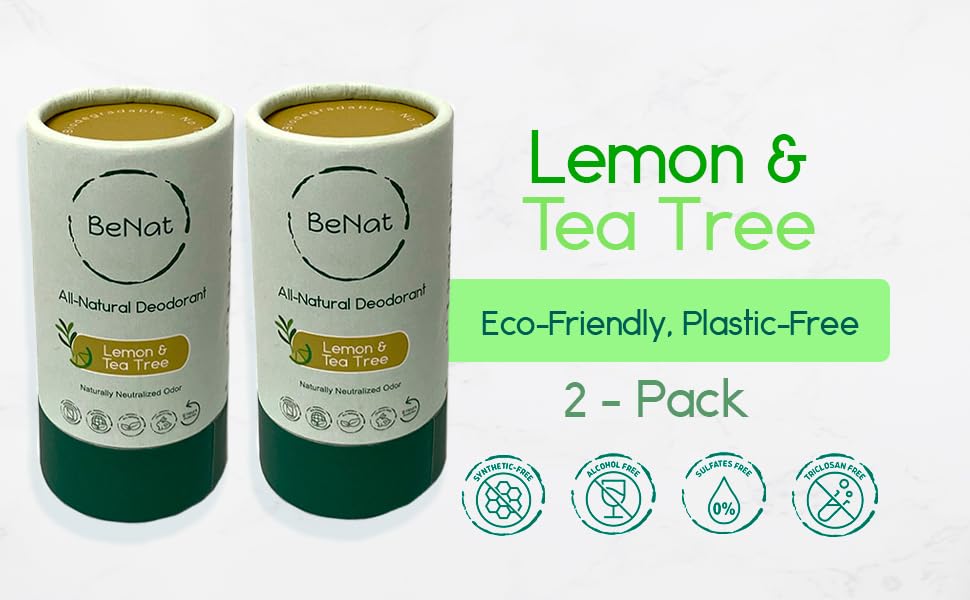 BeNat 2-Pack All Natural Deodorant – Aluminum Free, Plastic Free, 24-Hour Freshness