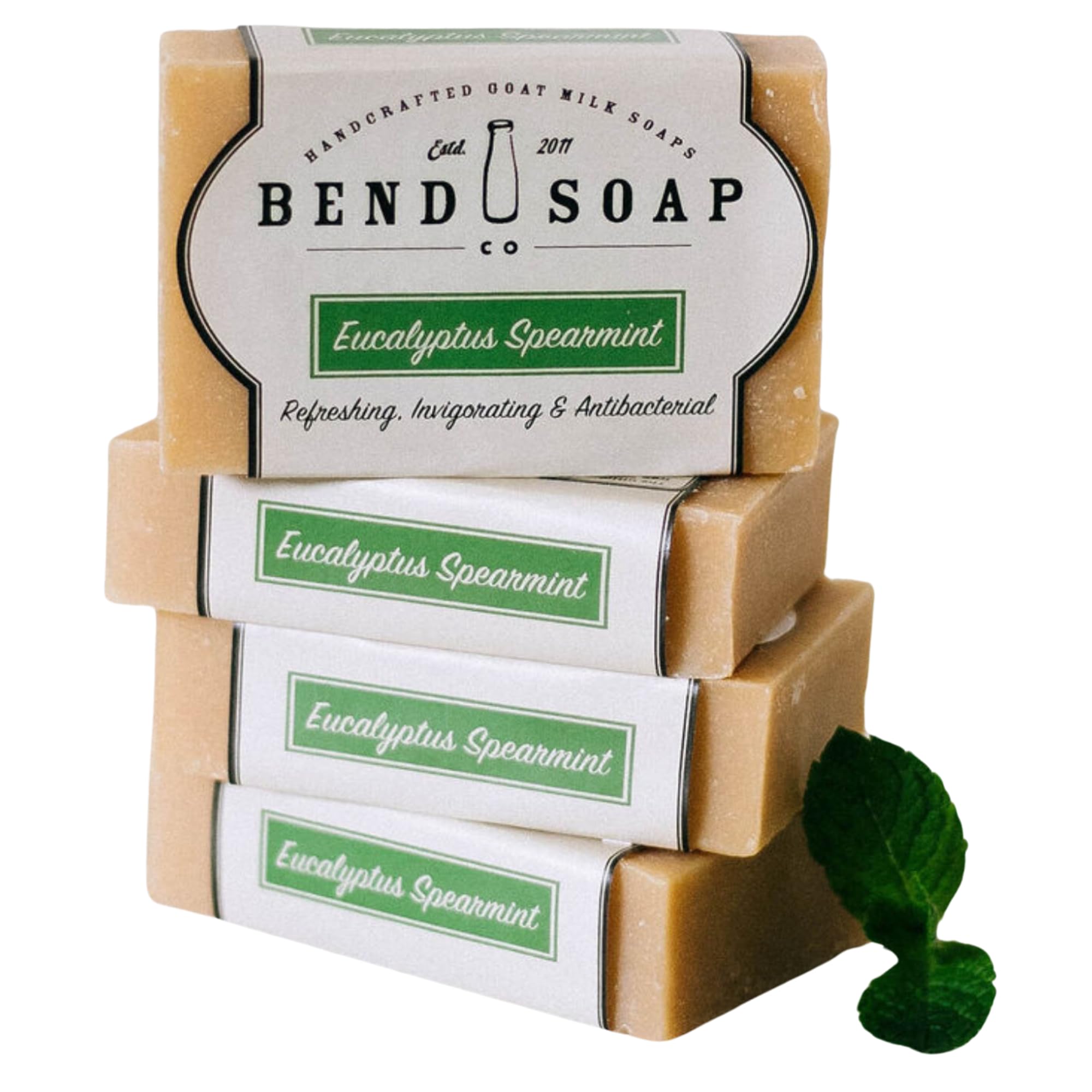 All Natural Goat Milk Soap - Eucalyptus Spearmint, Paraben & GMO Free | Bend Soap Company, Handmade in USA (4 x 4.5oz)