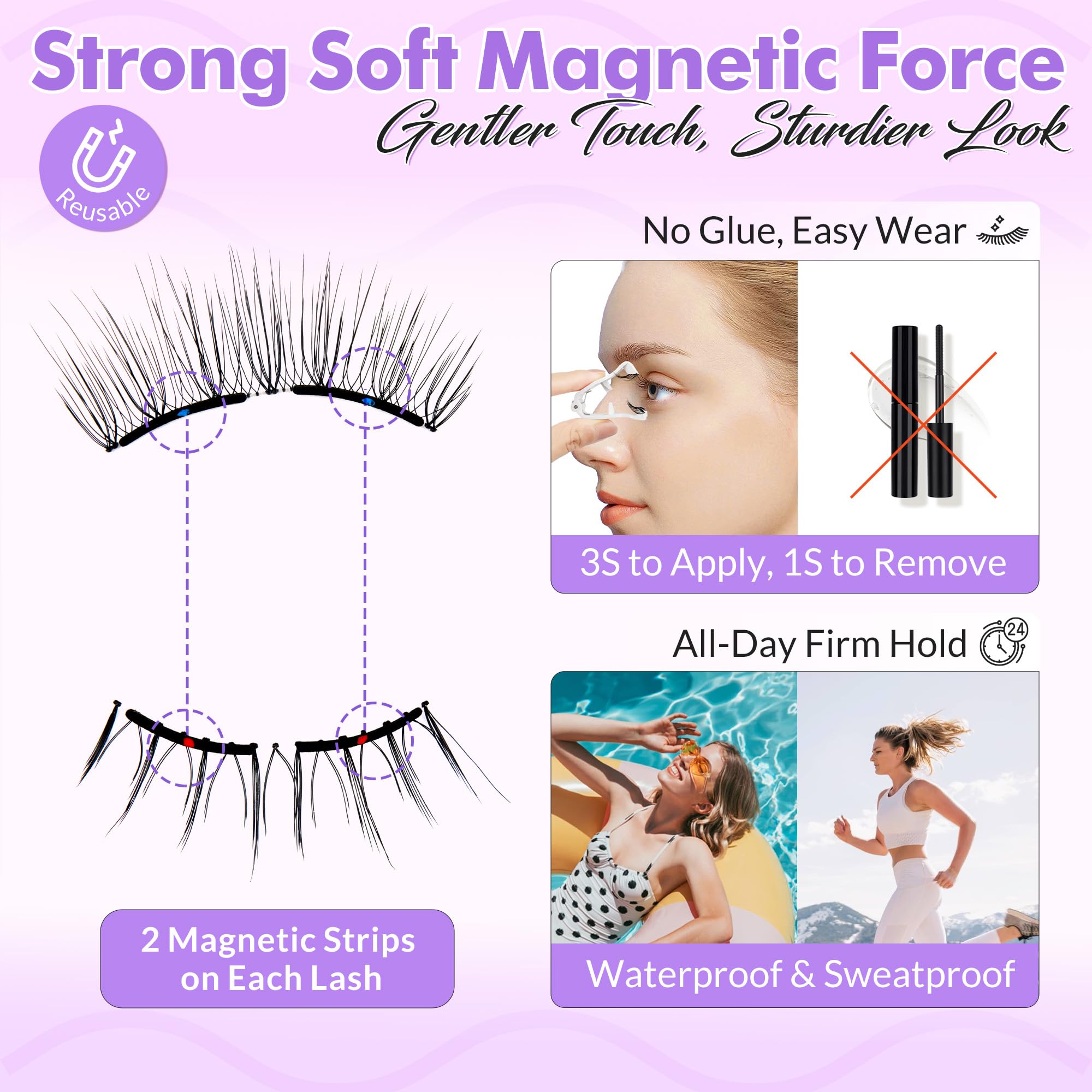 Bepholan CS100 Soft Magnetic Lashes – Glue-Free, Reusable with Applicator