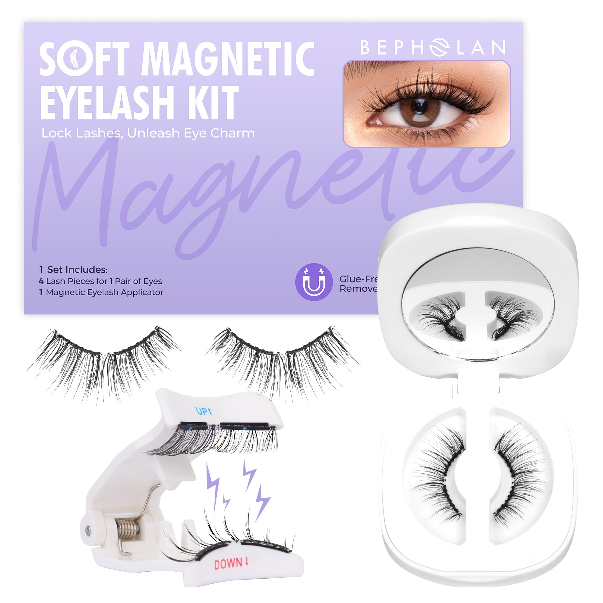 Bepholan CS100 Soft Magnetic Lashes – Glue-Free, Reusable with Applicator