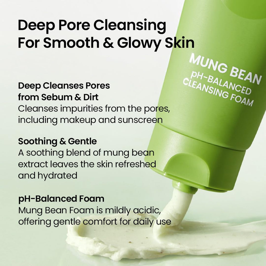 Beplain Mung Bean pH-Balanced Cleansing Foam – Fragrance-Free, Non-Comedogenic, Sensitive-Skin Friendly (160ml)