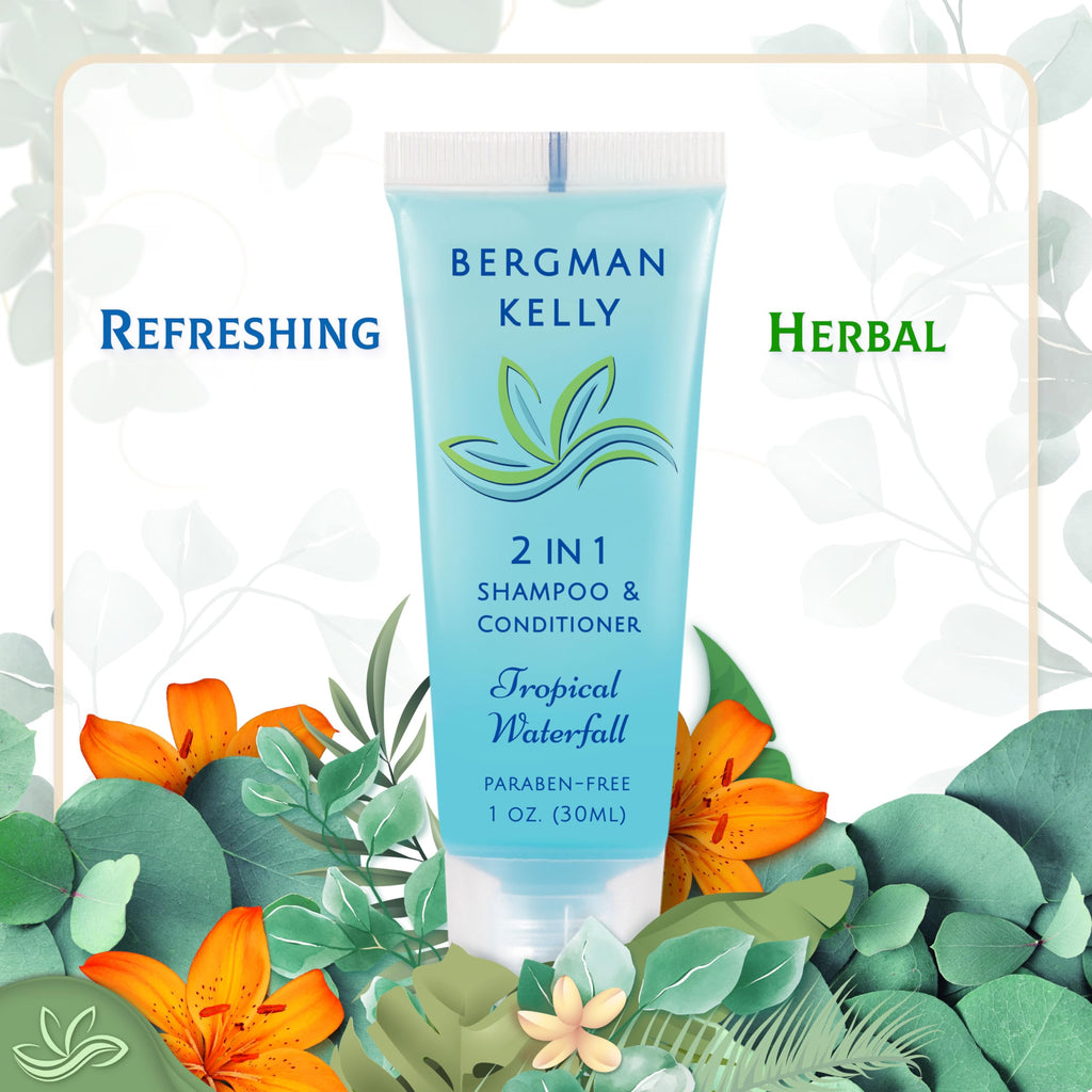 BERGMAN KELLY Travel Size 2-in-1 Shampoo & Conditioner – 1 fl oz, Tropical Waterfall, 100 Pack