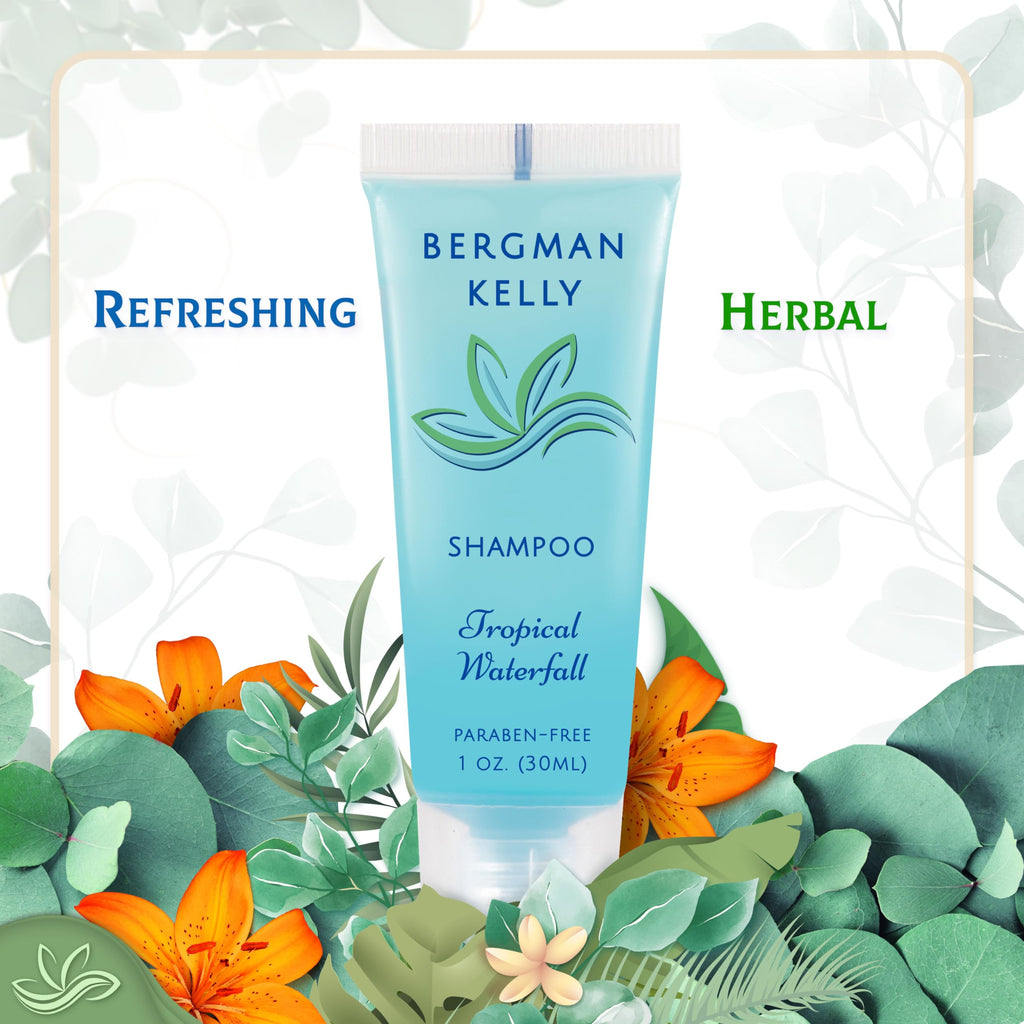 BERGMAN KELLY Travel Size Hotel Shampoo – 1oz x100 Bulk, Tropical Waterfall Scent for Guest Hospitality