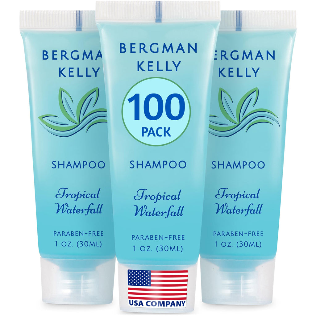 BERGMAN KELLY Travel Size Hotel Shampoo – 1oz x100 Bulk, Tropical Waterfall Scent for Guest Hospitality