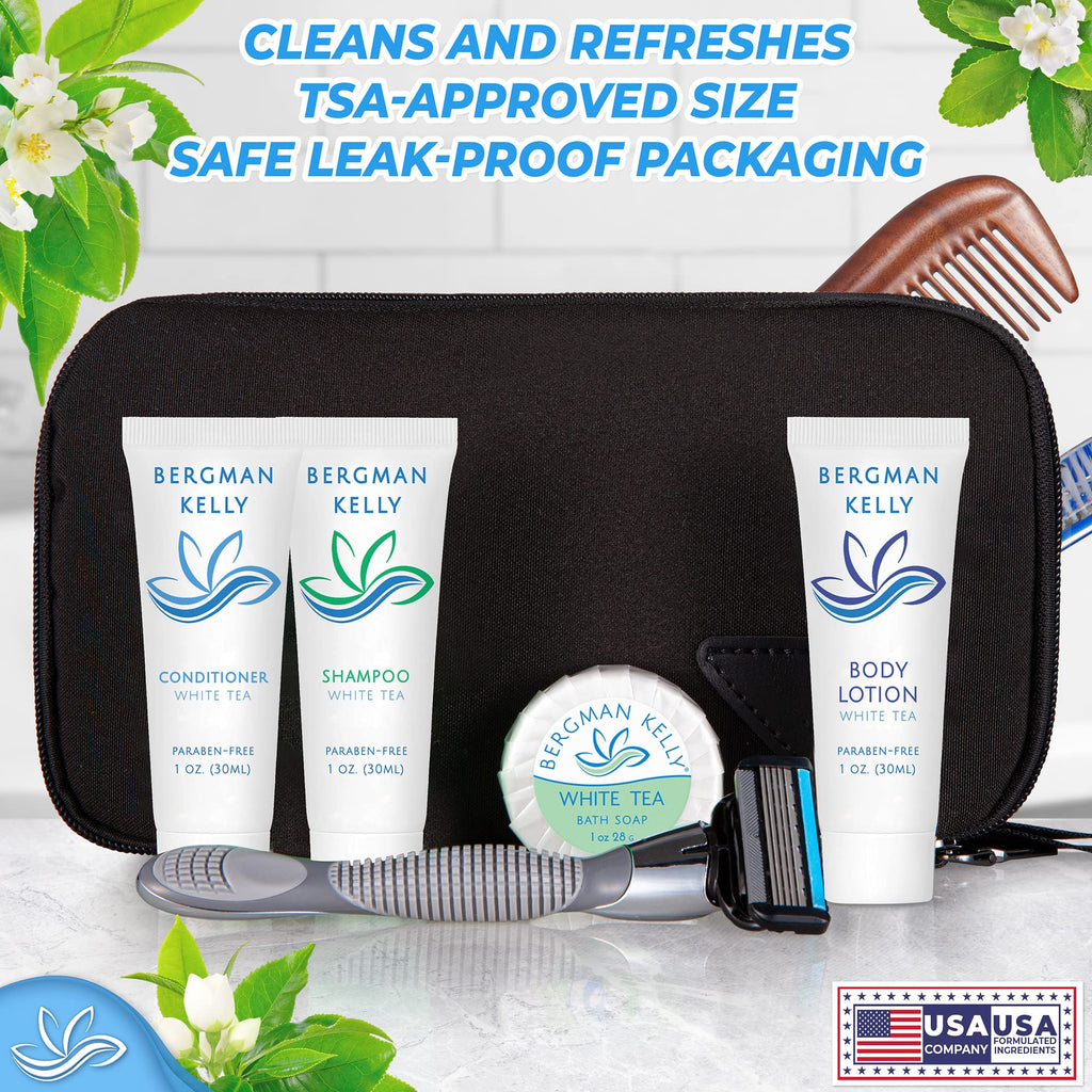 BERGMAN KELLY Hotel Toiletries Bundle: White Tea 1 oz, 100 Pcs | 4-Piece Set