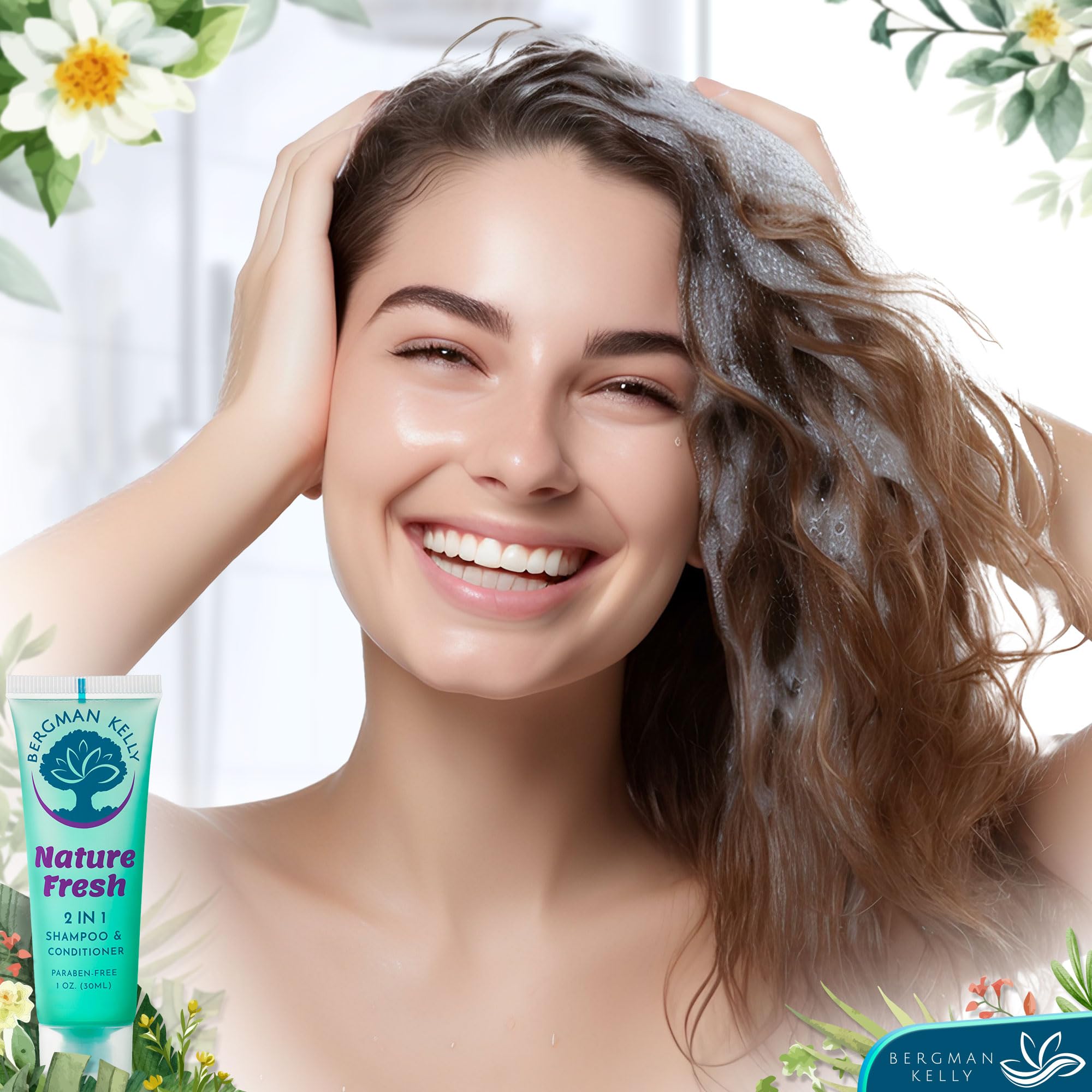BERGMAN KELLY Travel-Size 2-in-1 Shampoo & Conditioner, Nature Fresh — 1 fl oz, 100-Pack