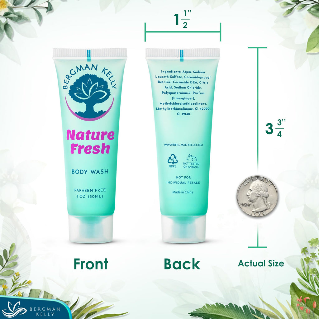 BERGMAN KELLY Travel Size Body Wash Nature Fresh 1 fl oz 100-pk Bulk Hotel Toiletries