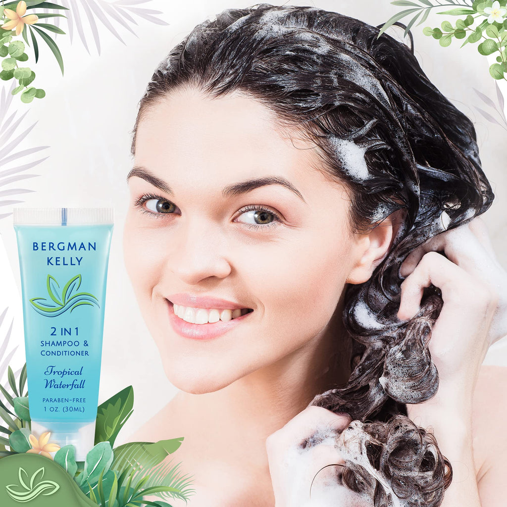 BERGMAN KELLY Travel Size 2-in-1 Shampoo & Conditioner – 1 fl oz, Tropical Waterfall, 100 Pack