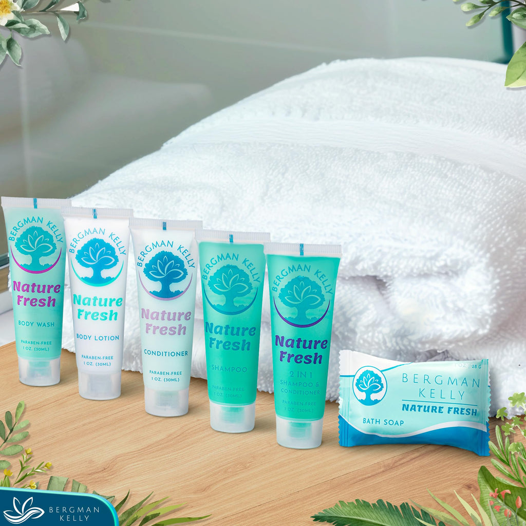 BERGMAN KELLY Hotel Toiletries Bundle – Nature Fresh 200-Piece Bulk Set (Soap, Shampoo, Conditioner, Lotion)