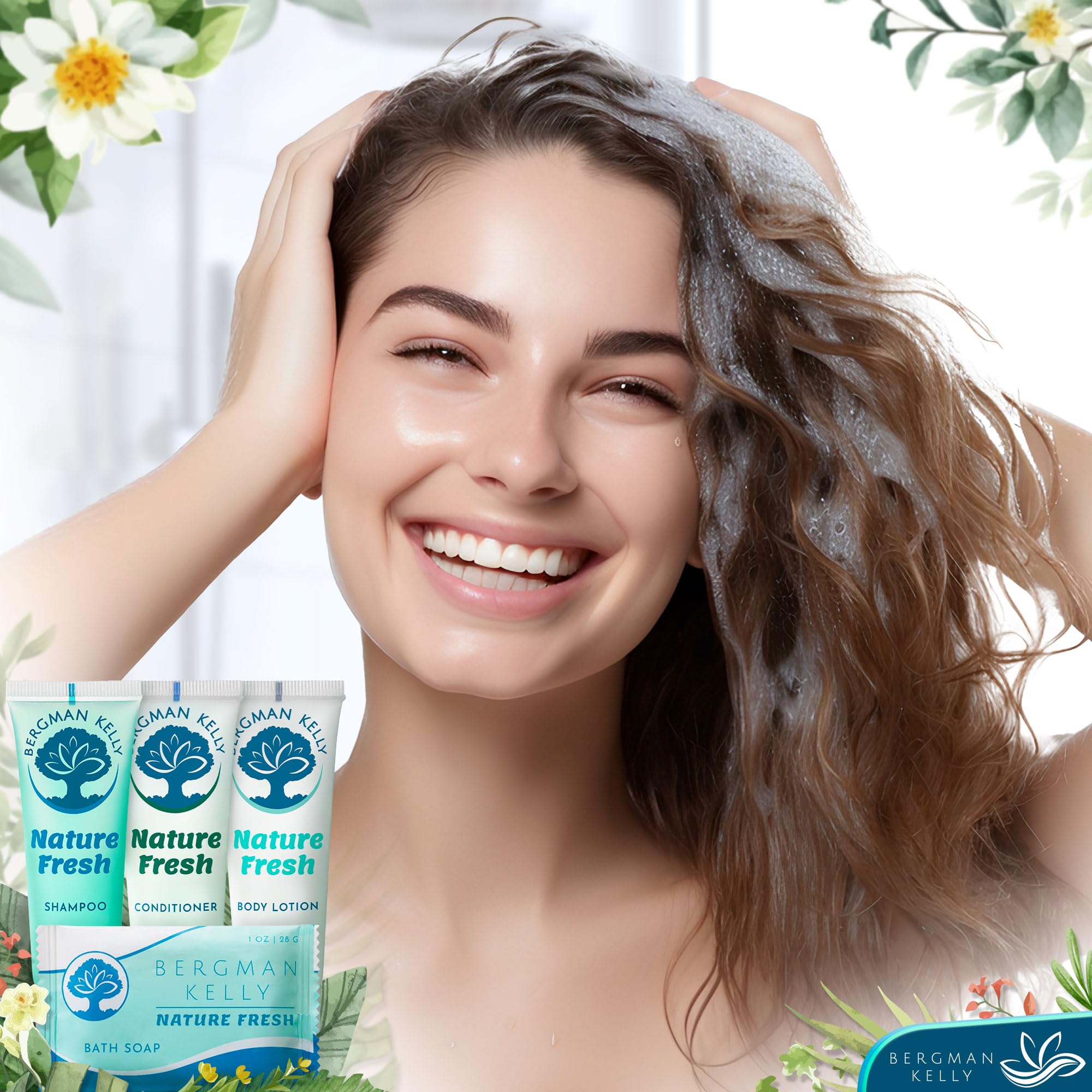 BERGMAN KELLY Hotel Toiletries Bundle – Nature Fresh 200-Piece Bulk Set (Soap, Shampoo, Conditioner, Lotion)