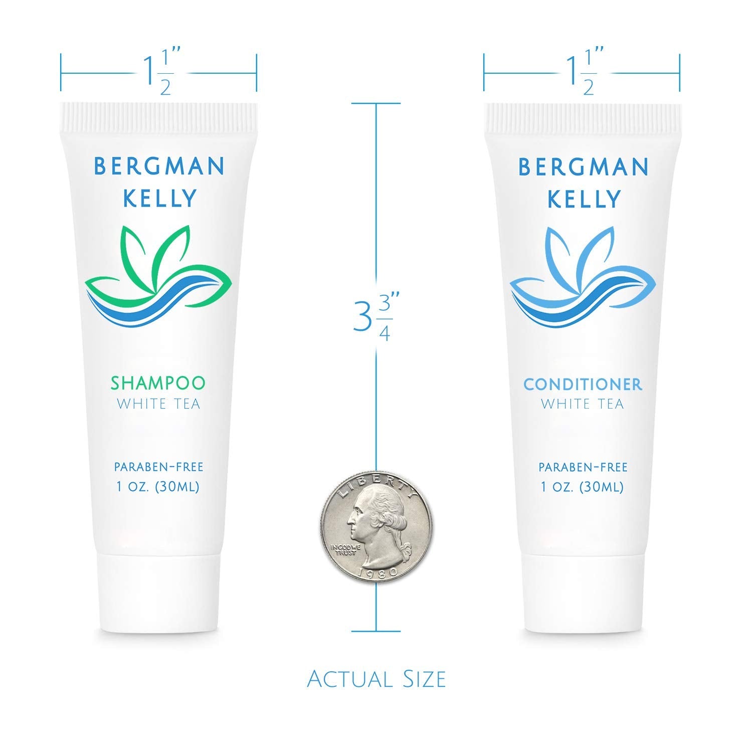 BERGMAN KELLY Hotel Toiletries Bundle: White Tea 1 oz, 100 Pcs | 4-Piece Set