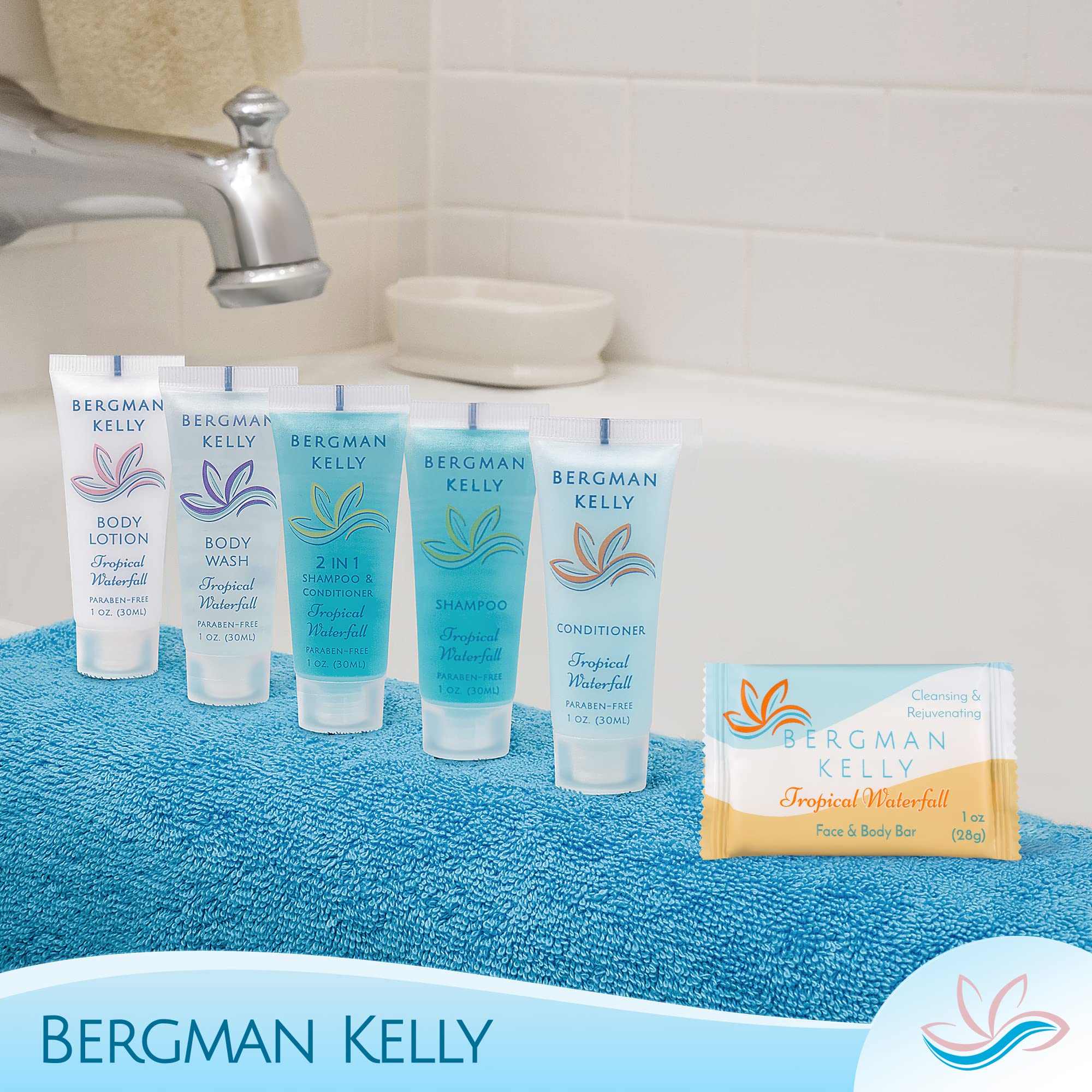 BERGMAN KELLY - Tropical Waterfall Hotel Soap Bars, 1 oz, 200 Count – Travel-Size Luxury Bulk Amenities