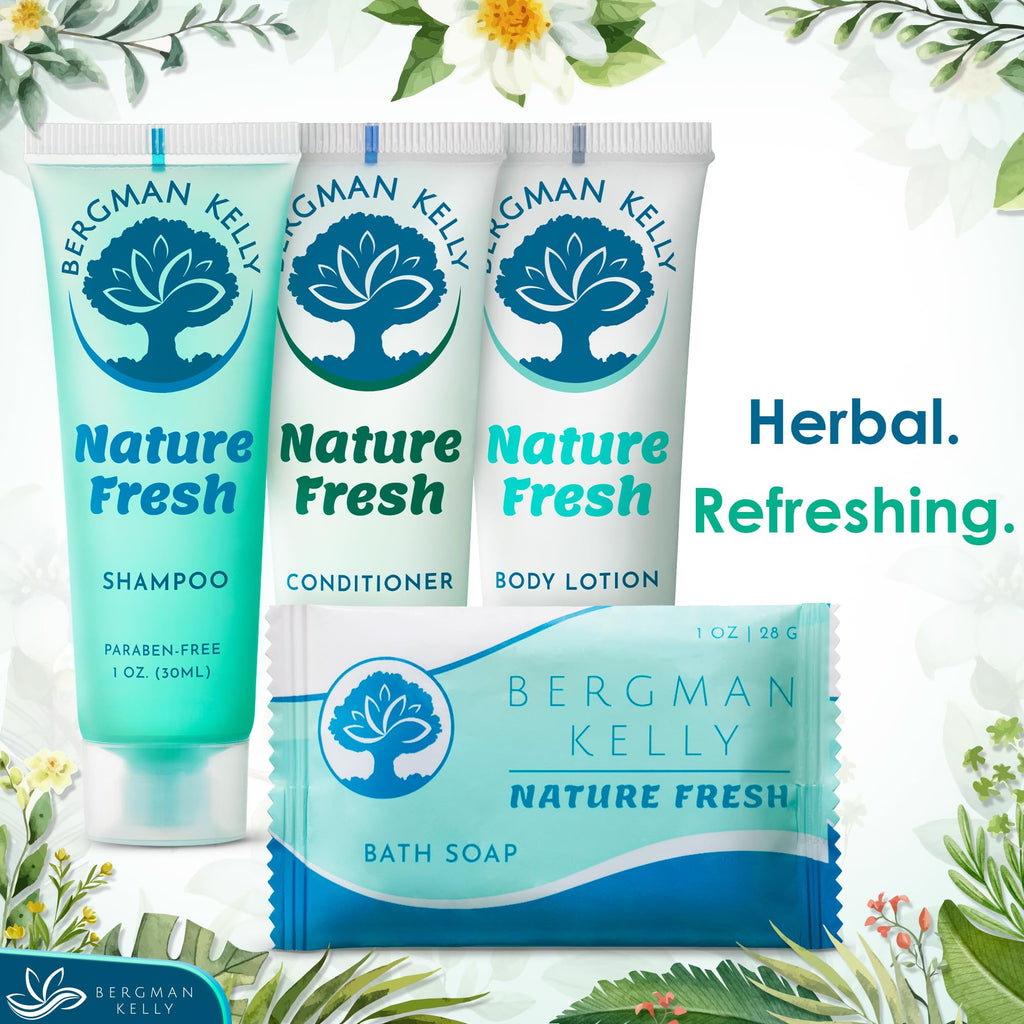 BERGMAN KELLY Hotel Toiletries Bundle – Nature Fresh 200-Piece Bulk Set (Soap, Shampoo, Conditioner, Lotion)