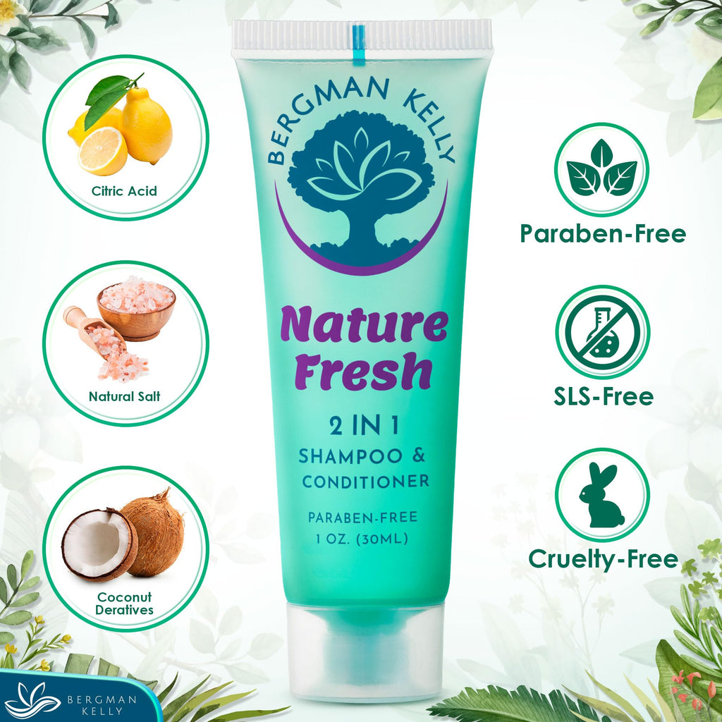 BERGMAN KELLY Travel-Size 2-in-1 Shampoo & Conditioner, Nature Fresh — 1 fl oz, 100-Pack