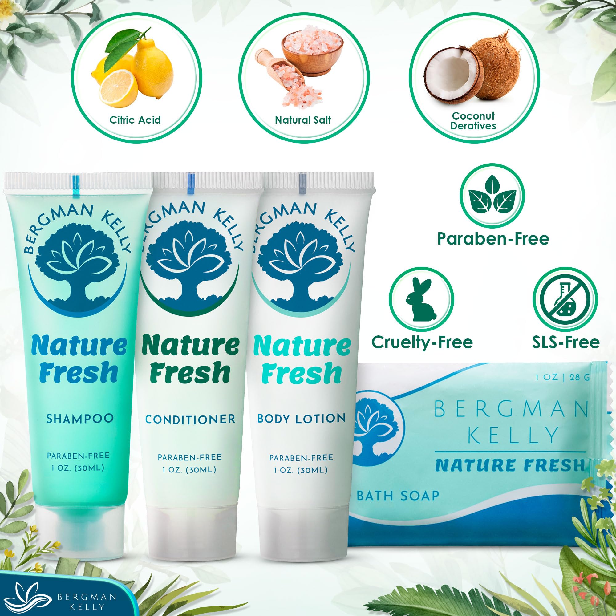 BERGMAN KELLY Hotel Toiletries Bundle – Nature Fresh 200-Piece Bulk Set (Soap, Shampoo, Conditioner, Lotion)