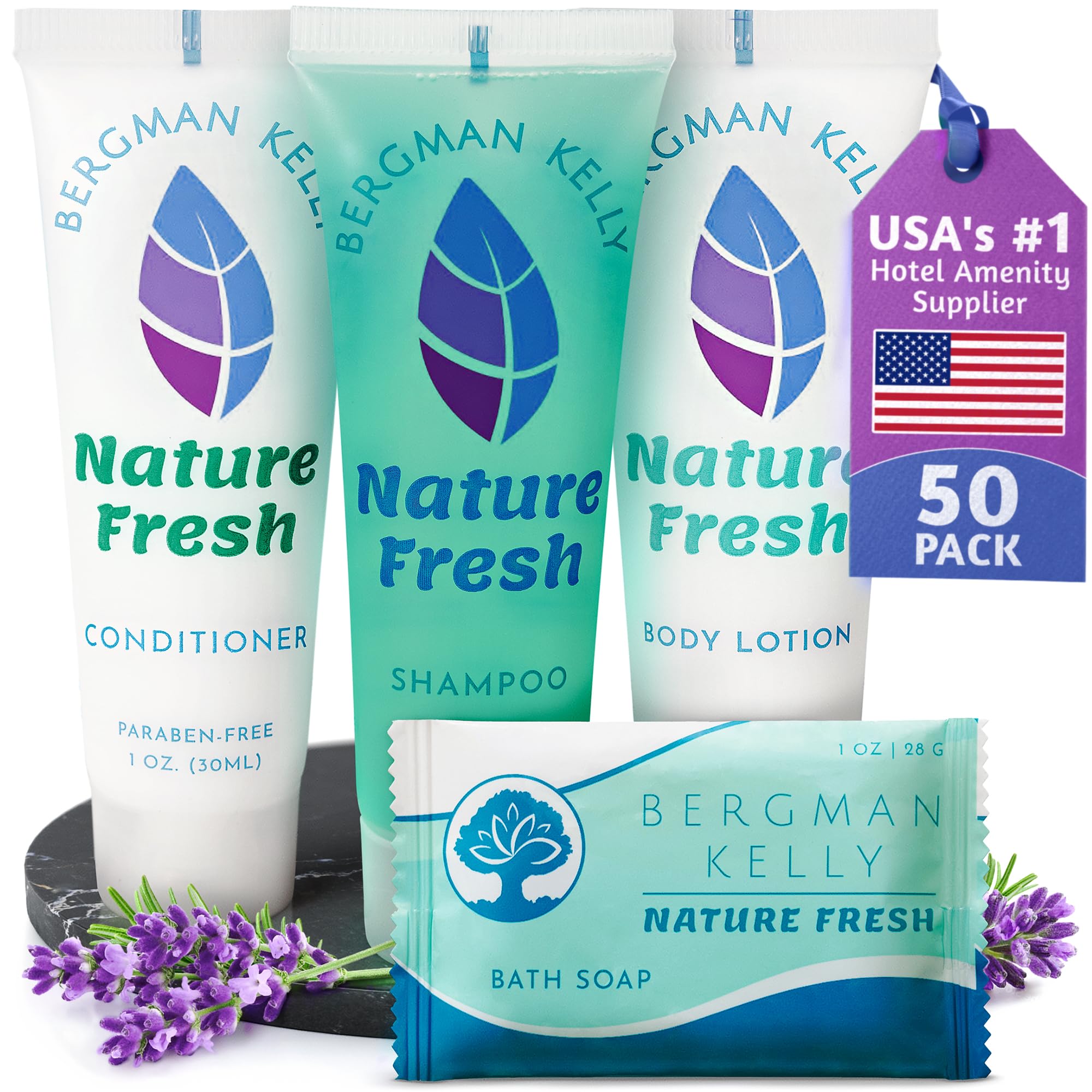 BERGMAN KELLY Hotel Toiletries Bundle – Nature Fresh 200-Piece Bulk Set (Soap, Shampoo, Conditioner, Lotion)