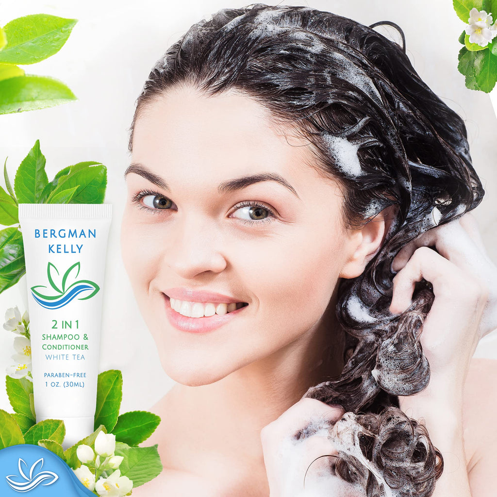 BERGMAN KELLY Travel Size 2-in-1 Shampoo & Conditioner | White Tea, 1 fl oz, 100 Pack