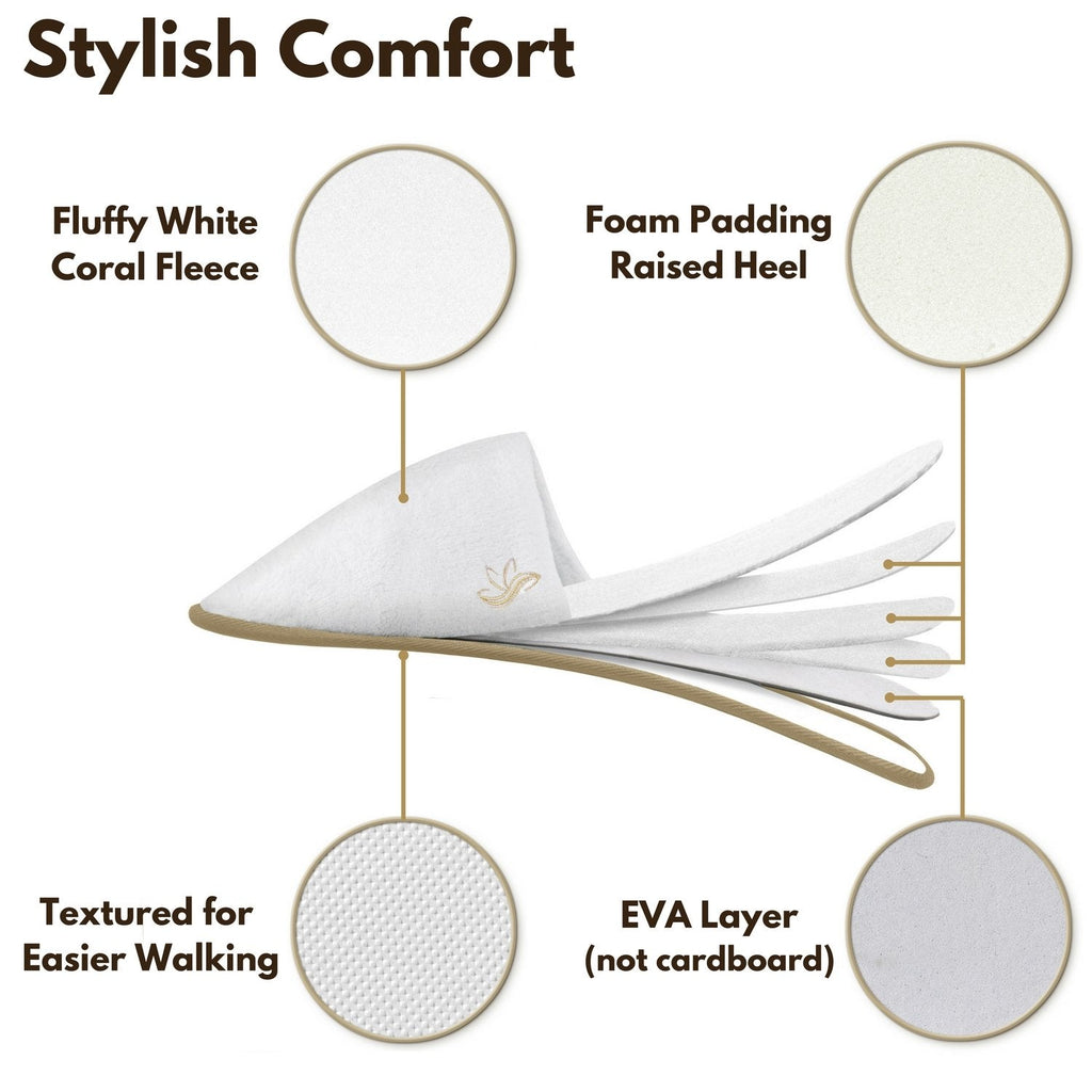 BERGMAN KELLY Spa Slippers – Closed Toe, 12 Pairs, White + Cocoa Trim