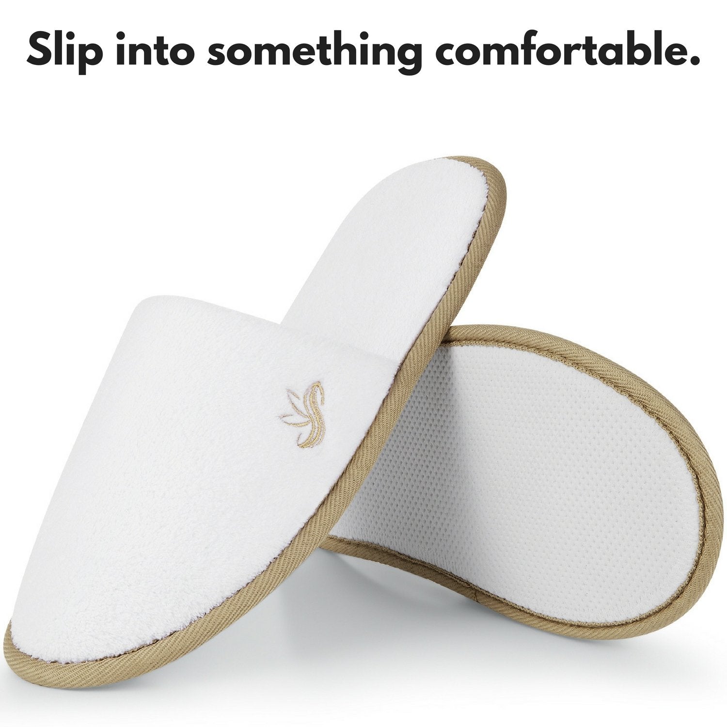 BERGMAN KELLY Spa Slippers – Closed Toe, 12 Pairs, White + Cocoa Trim