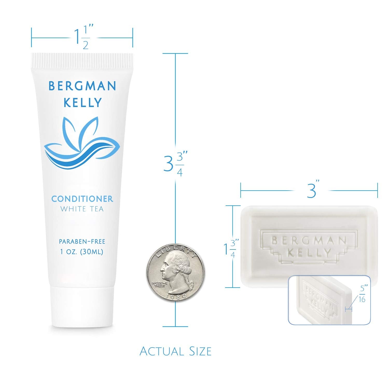 BERGMAN KELLY Rectangular Hotel Soap Bars + Travel Shampoo & Conditioner Set — 150-Piece White Tea Bulk Amenities