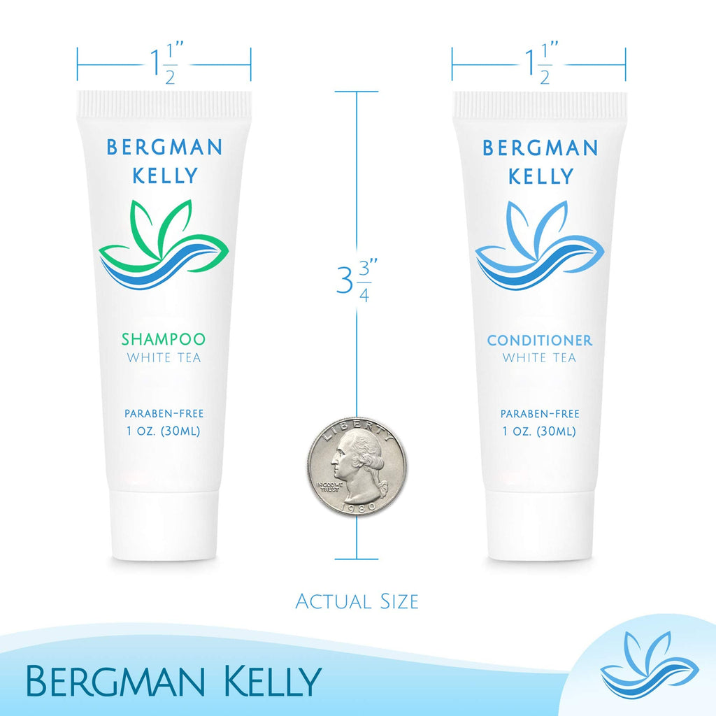 BERGMAN KELLY Round Hotel Soap Bars, Shampoo & Conditioner 3-Piece Set — 150 Bulk Travel Toiletries, White Tea Scent