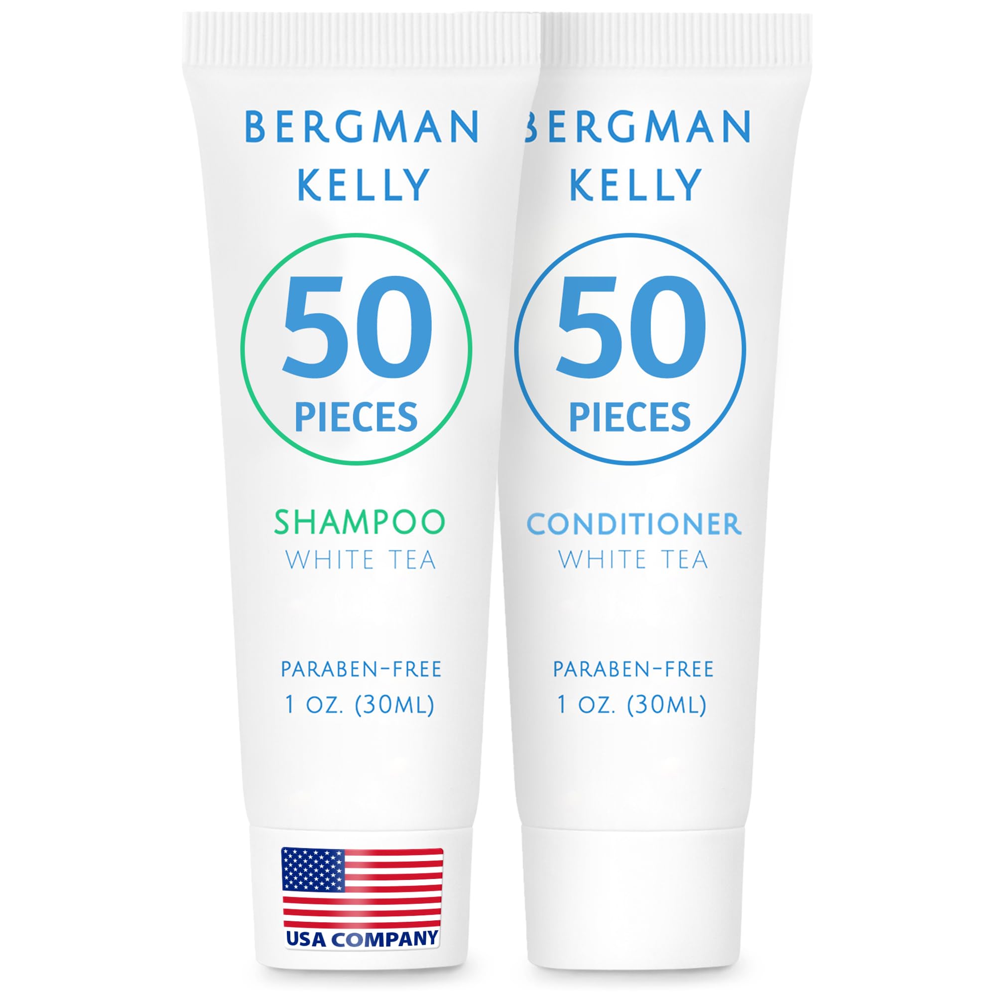 BERGMAN KELLY Travel Shampoo & Conditioner Set – White Tea, 1 fl oz x100 (Bulk Hotel Toiletries)