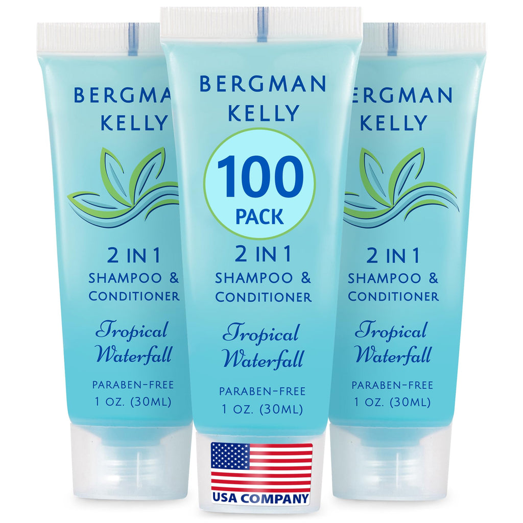 BERGMAN KELLY Travel Size 2-in-1 Shampoo & Conditioner – 1 fl oz, Tropical Waterfall, 100 Pack
