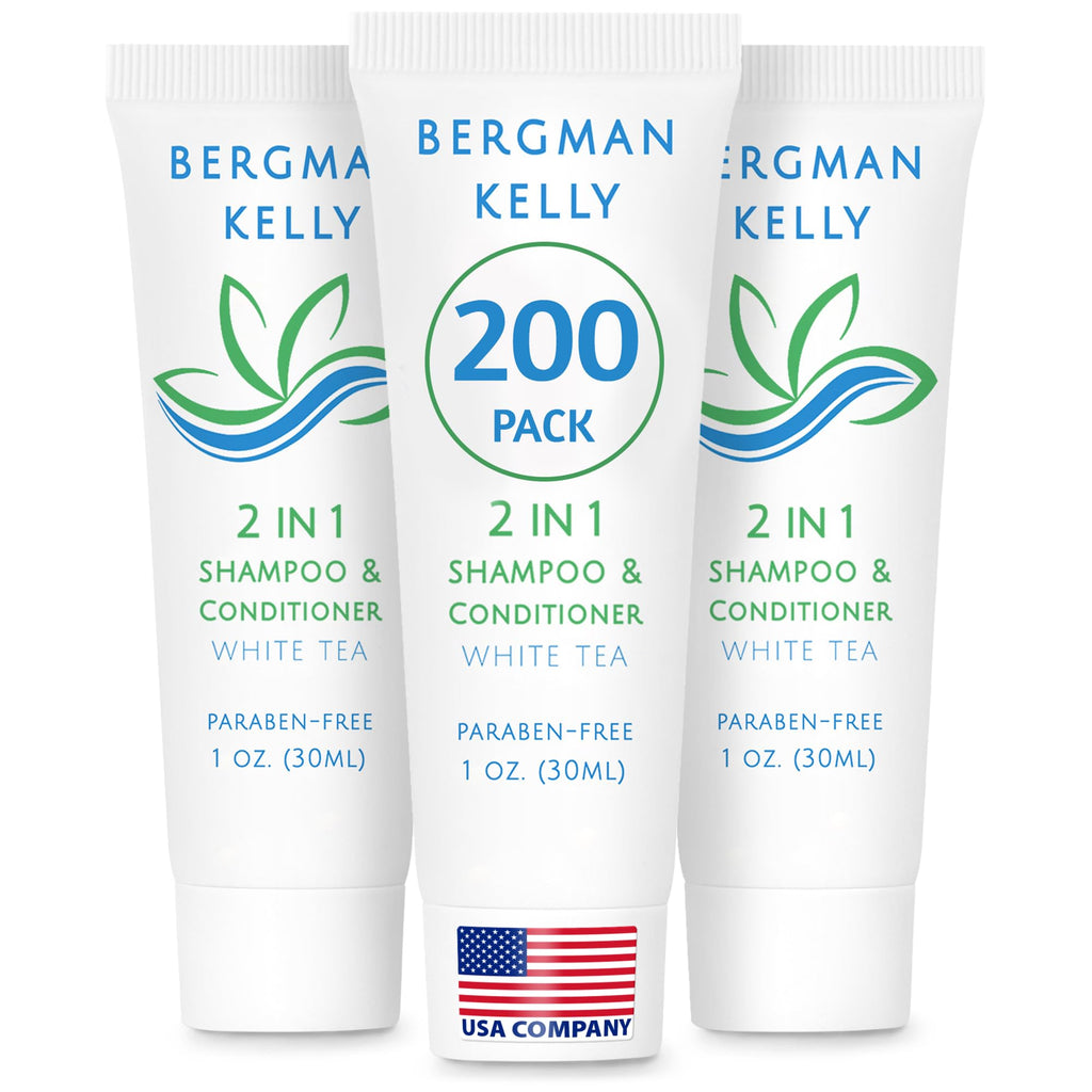 BERGMAN KELLY Travel Size 2-in-1 Shampoo & Conditioner – 200 Pack, 1 fl oz, White Tea