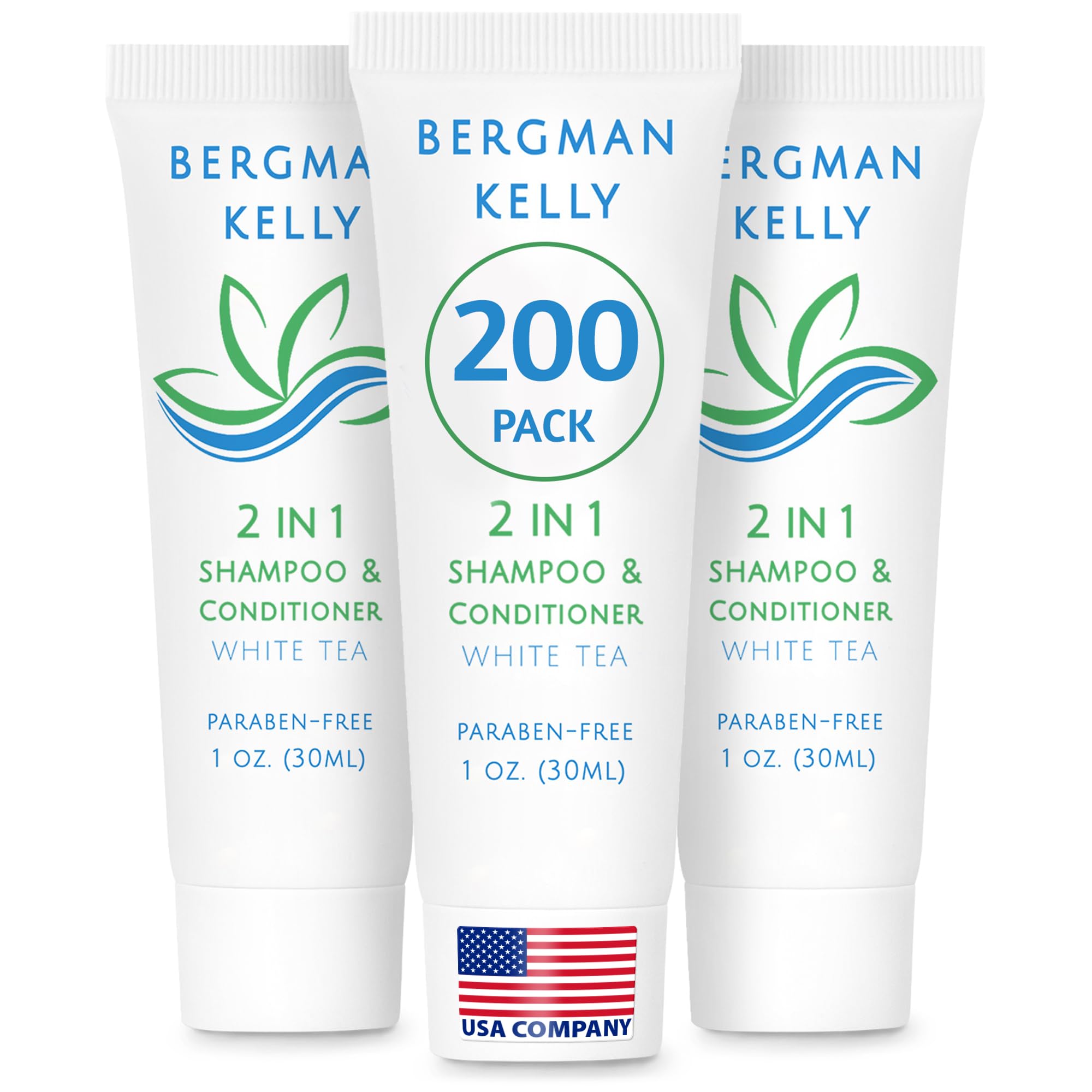 BERGMAN KELLY Travel Size 2-in-1 Shampoo & Conditioner – 200 Pack, 1 fl oz, White Tea