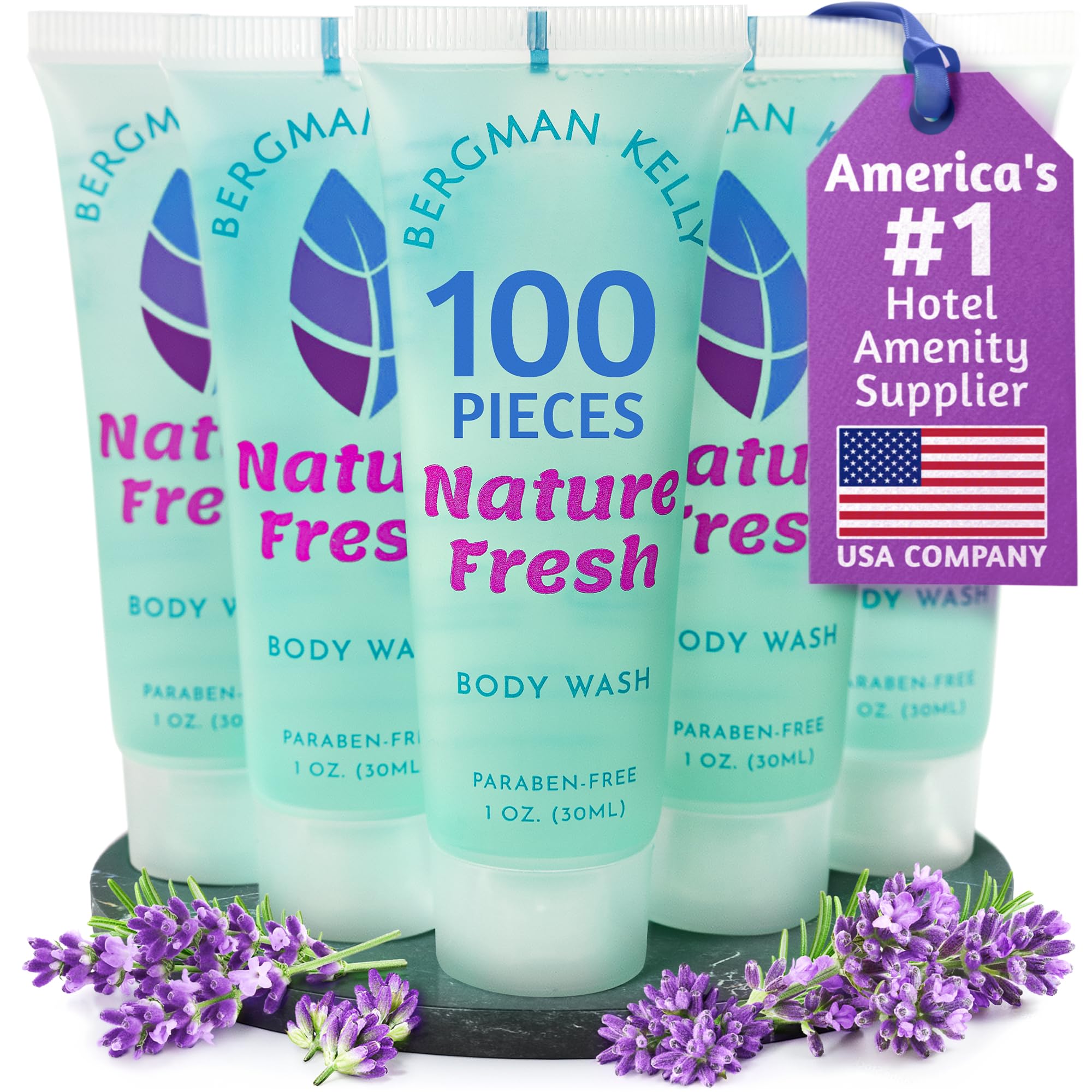 BERGMAN KELLY Travel Size Body Wash Nature Fresh 1 fl oz 100-pk Bulk Hotel Toiletries