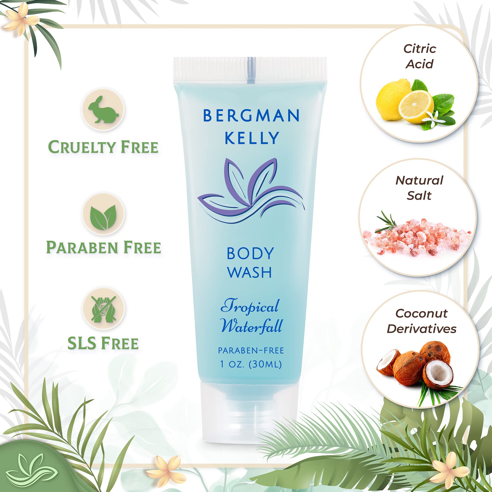 BERGMAN KELLY Travel Size Body Wash – Tropical Waterfall, 1 oz (100 Pack)