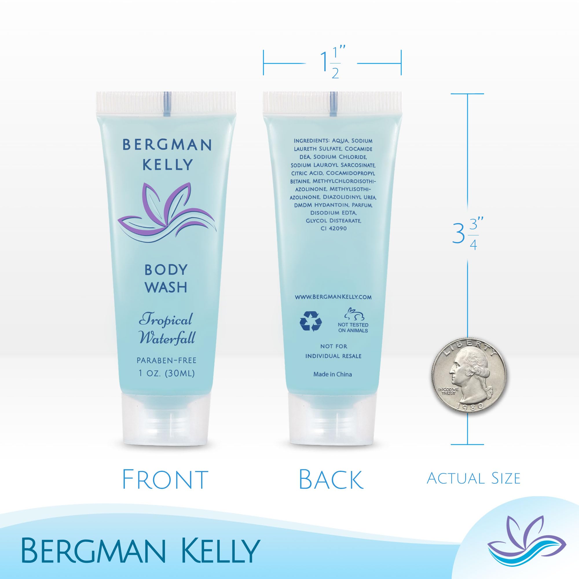 BERGMAN KELLY Travel Size Body Wash – Tropical Waterfall, 1 oz (100 Pack)
