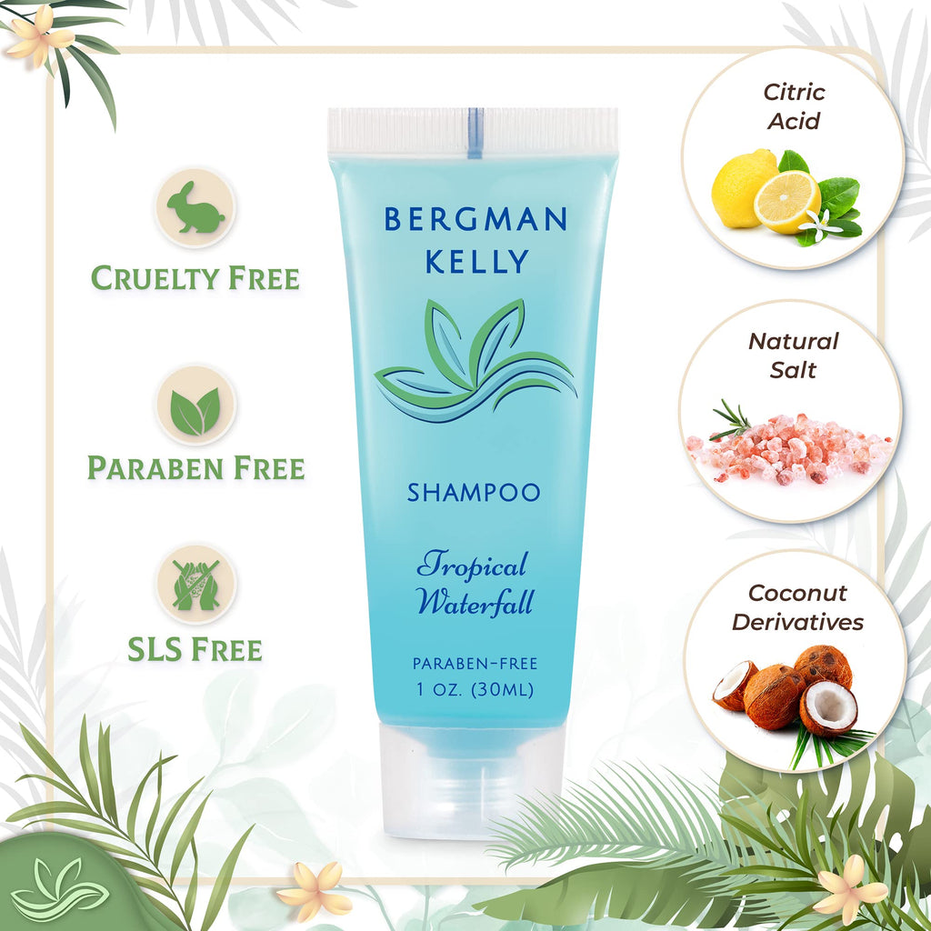 BERGMAN KELLY Travel Size Hotel Shampoo – 1oz x100 Bulk, Tropical Waterfall Scent for Guest Hospitality