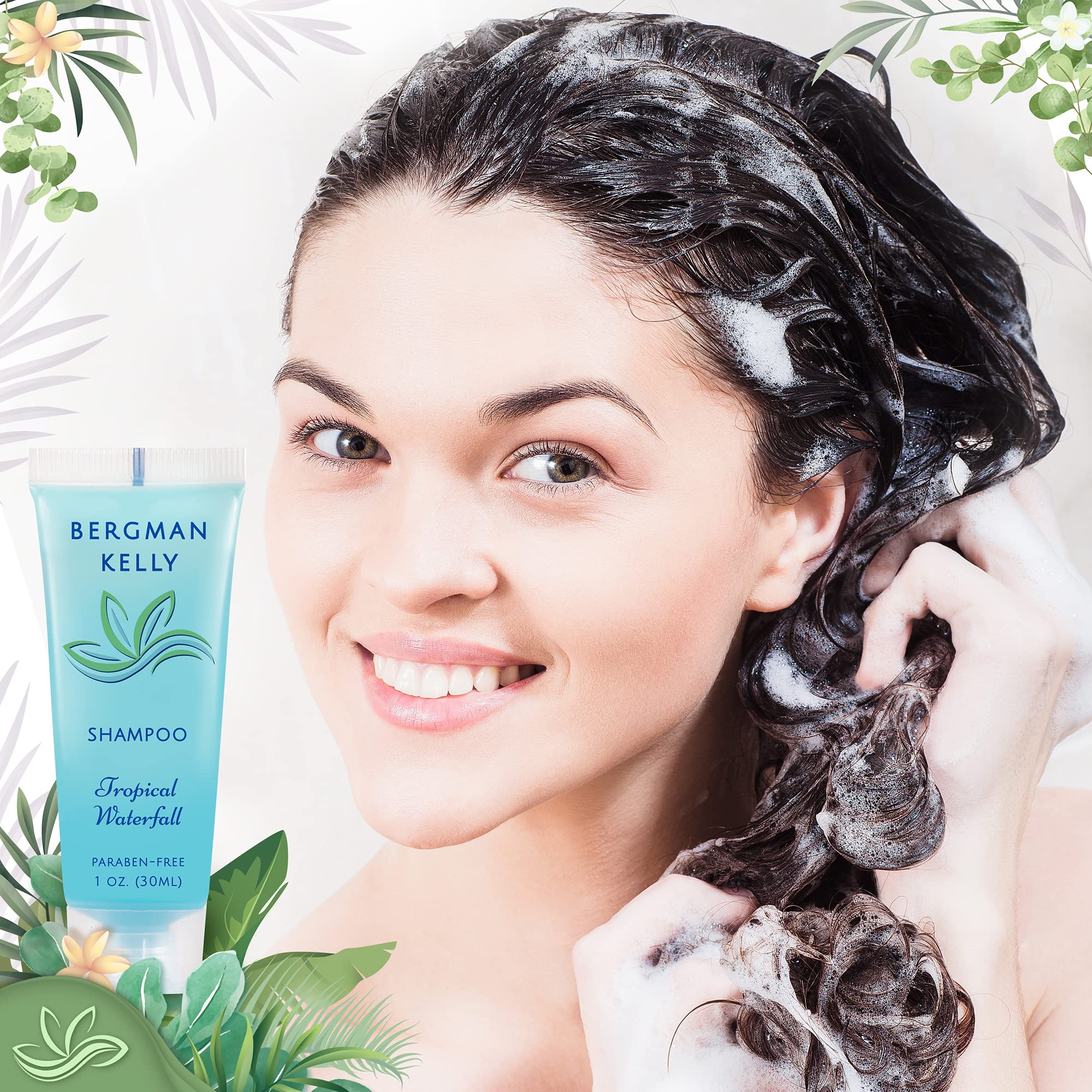 BERGMAN KELLY Travel Size Hotel Shampoo – 1oz x100 Bulk, Tropical Waterfall Scent for Guest Hospitality